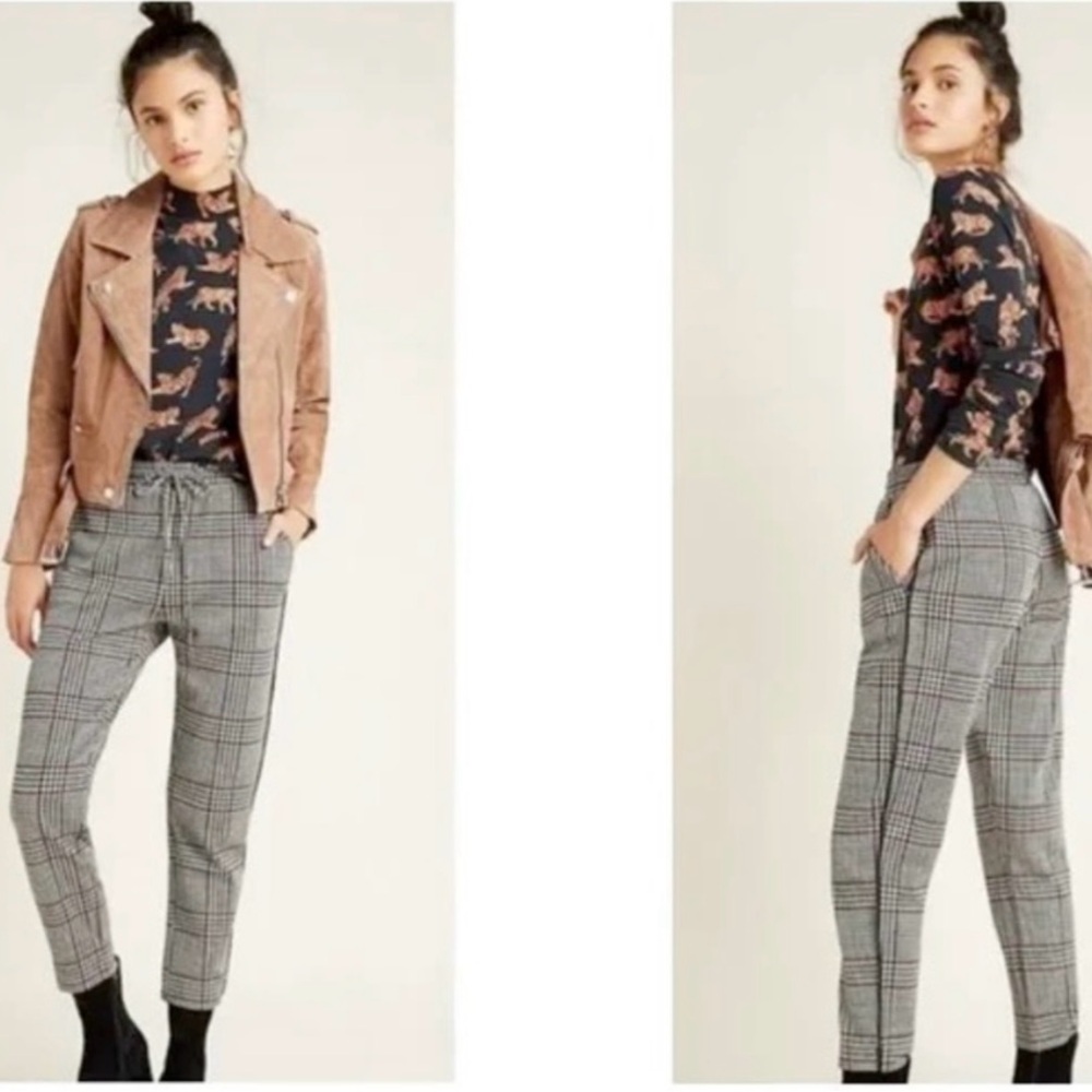 EUC Anthropologie Drawstring Houndstooth Joggers Black White Res Size XS